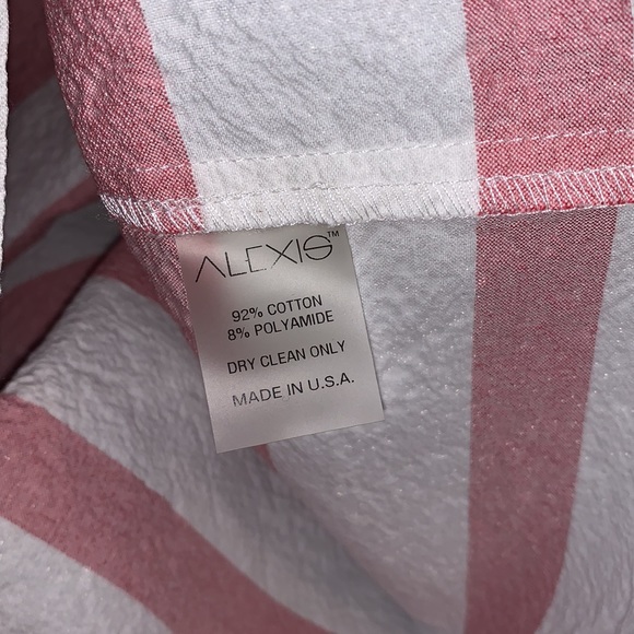 ALEXIS *Juneau* pink white stripe off shoulder puff sleeve top S - Picture 6 of 6